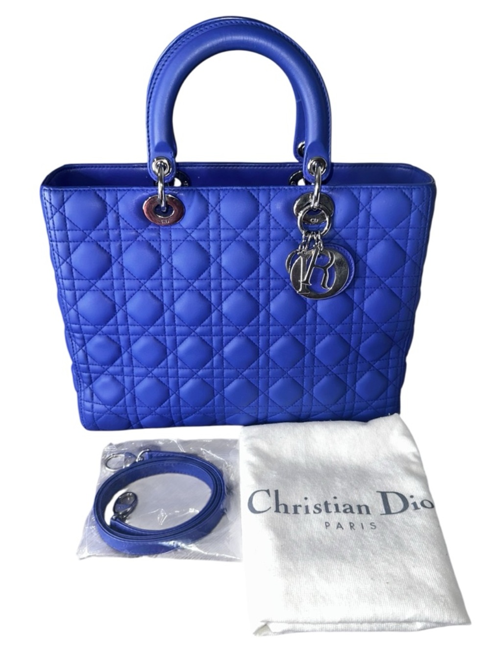 18-26 Preloved Christian Dior’s Lady Dior Cobalt Blue Lambskin Leather, Large - Picture 2 of 13